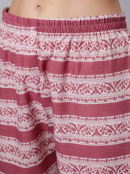 Women Pink Ethnic Printed Flared Kurta With Trouser And Dupatta | LASVINI - Redefining Indian Fashion with Elegance