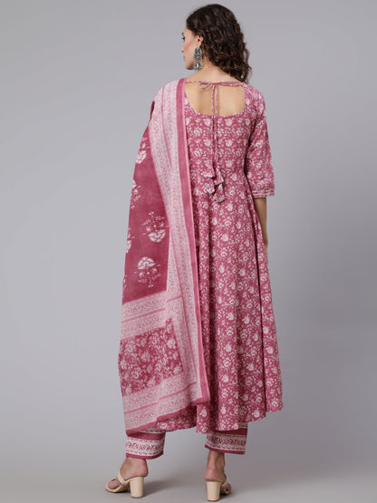 Women Pink Ethnic Printed Flared Kurta With Trouser And Dupatta | LASVINI - Redefining Indian Fashion with Elegance