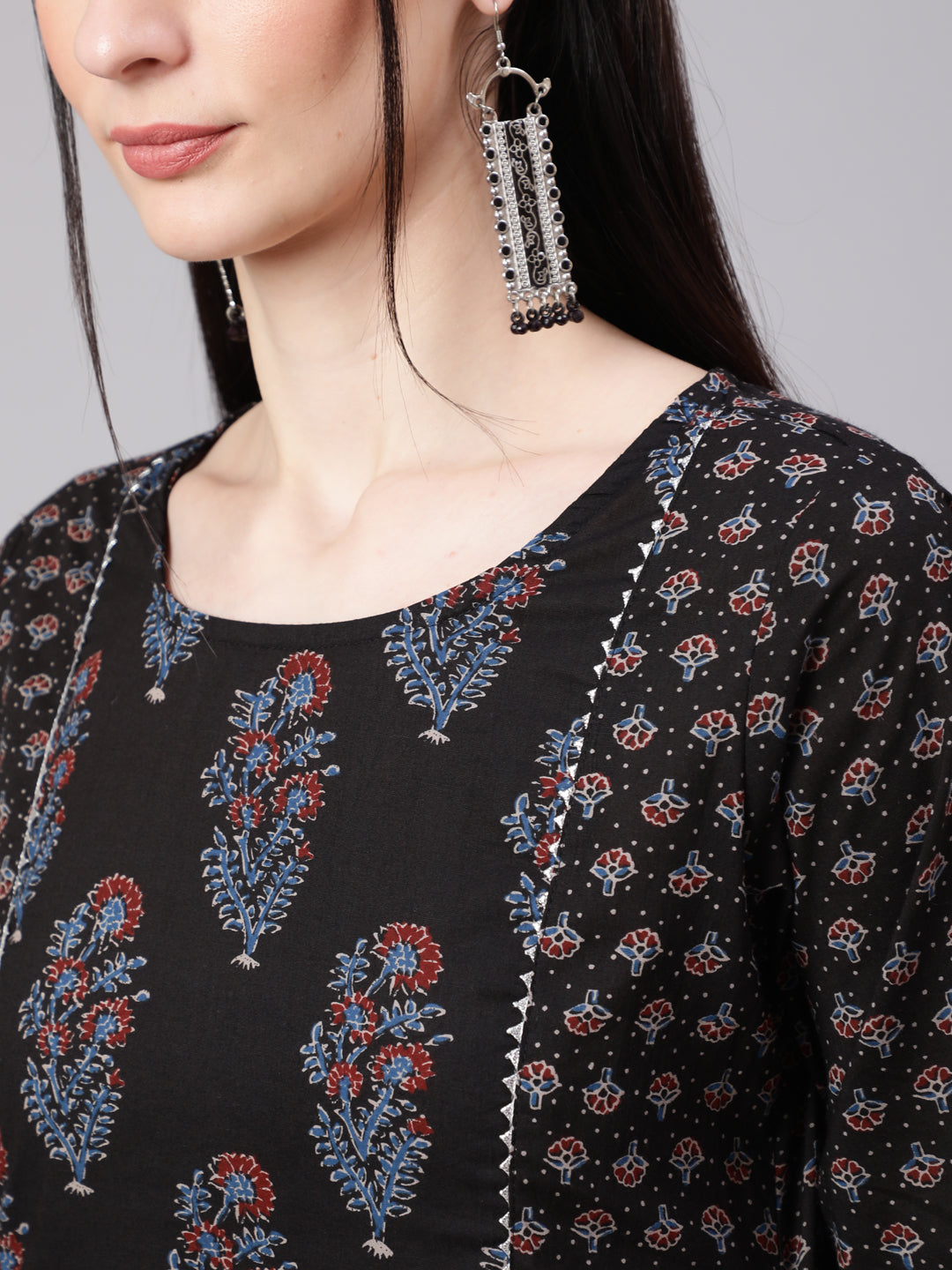 Women Black Ethnic Printed Kurta With Trouser And Dupatta | LASVINI - Redefining Indian Fashion with Elegance