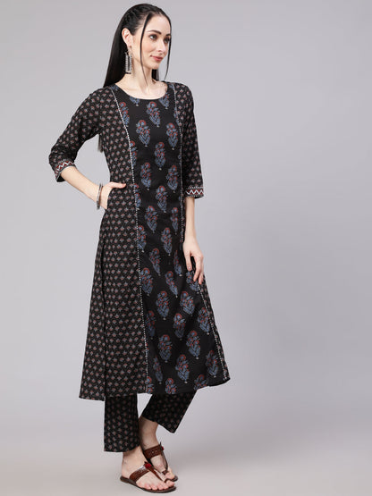 Women Black Ethnic Printed Kurta With Trouser And Dupatta | LASVINI - Redefining Indian Fashion with Elegance