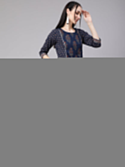 Women Blue Ethnic Printed Kurta With Trouser And Dupatta | LASVINI - Redefining Indian Fashion with Elegance