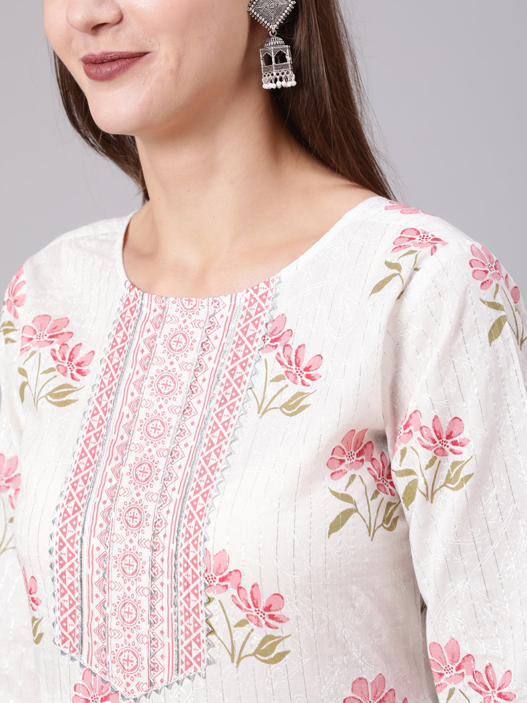 Women Pink Printed Flared Kurta With Trouser & Dupatta | LASVINI - Redefining Indian Fashion with Elegance