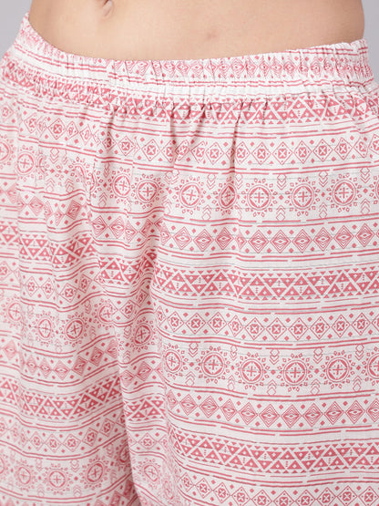 Women Pink Printed Flared Kurta With Trouser & Dupatta | LASVINI - Redefining Indian Fashion with Elegance