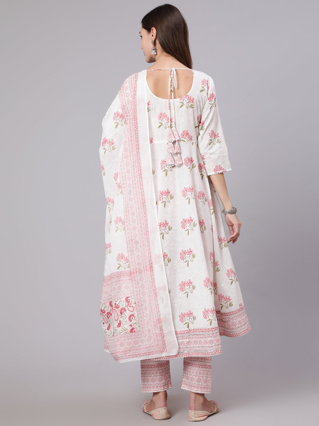 Women Pink Printed Flared Kurta With Trouser & Dupatta | LASVINI - Redefining Indian Fashion with Elegance