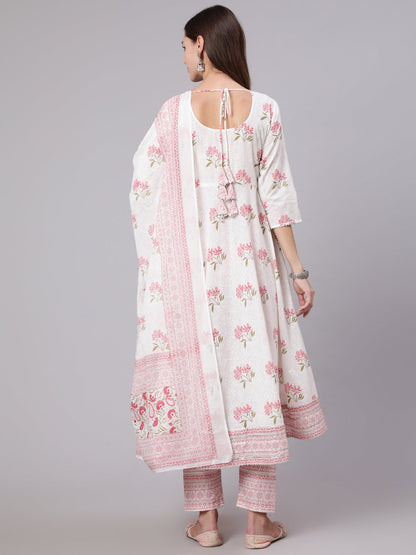 Women Pink Printed Flared Kurta With Trouser & Dupatta | LASVINI - Redefining Indian Fashion with Elegance