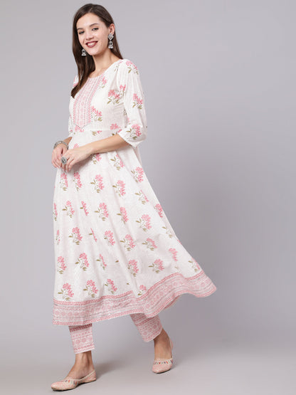 Women Pink Printed Flared Kurta With Trouser & Dupatta | LASVINI - Redefining Indian Fashion with Elegance