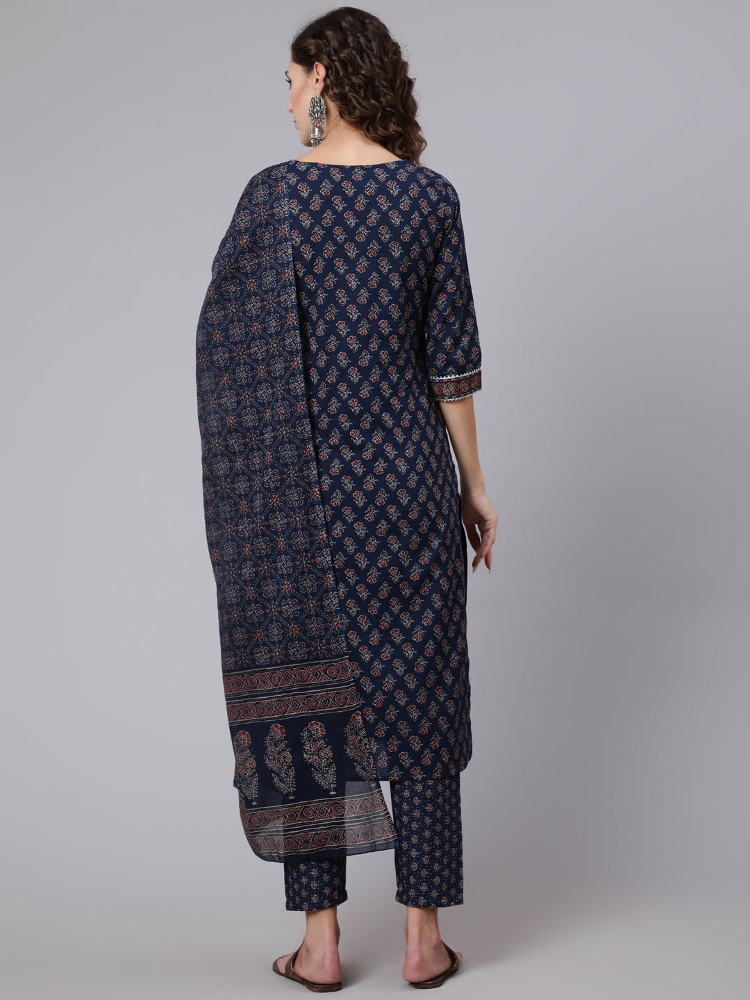 Women Blue Ethnic Printed Kurta With Trouser And Dupatta | LASVINI - Redefining Indian Fashion with Elegance