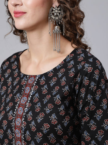 Women Black Ethnic Printed Kurta With Trouser And Dupatta | LASVINI - Redefining Indian Fashion with Elegance