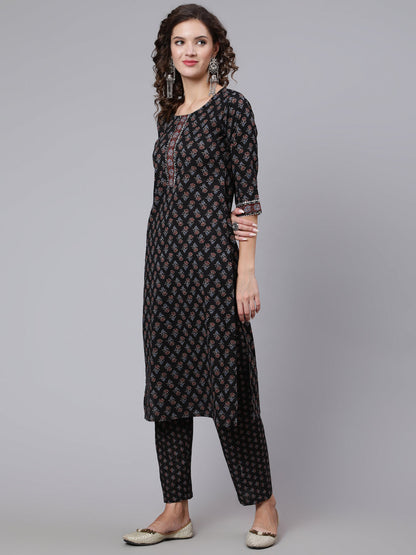 Women Black Ethnic Printed Kurta With Trouser And Dupatta | LASVINI - Redefining Indian Fashion with Elegance