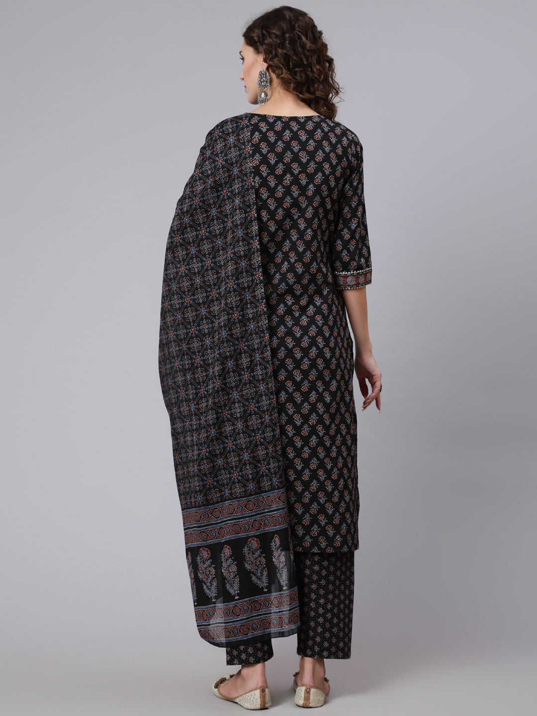 Women Black Ethnic Printed Kurta With Trouser And Dupatta | LASVINI - Redefining Indian Fashion with Elegance