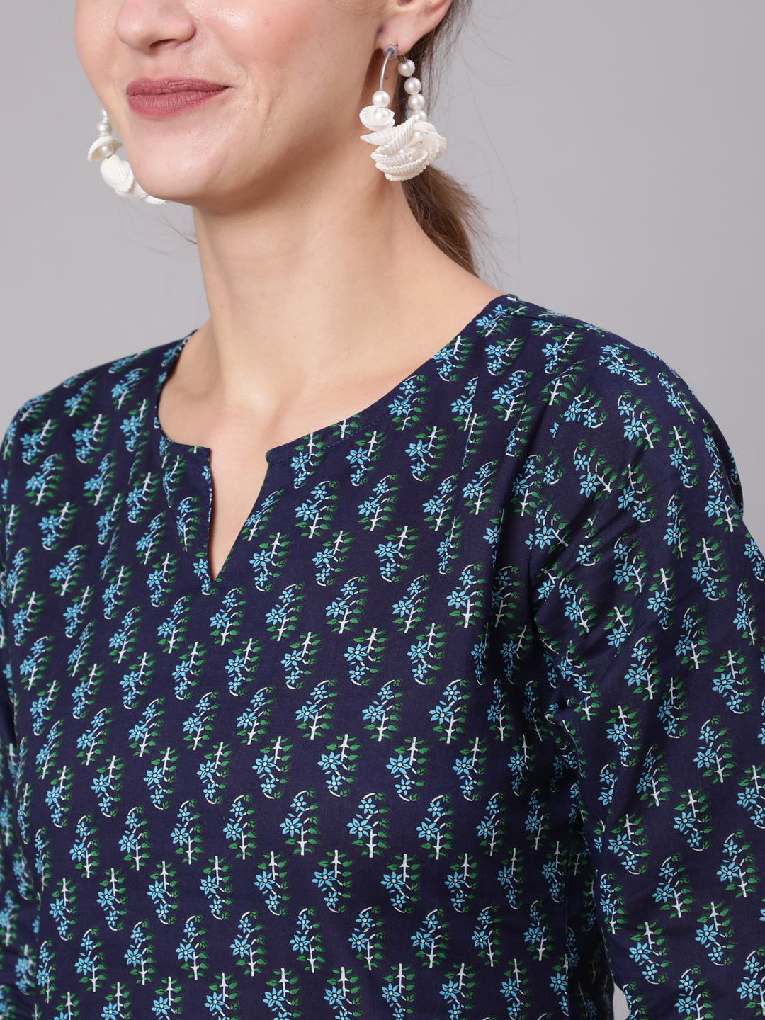 Navy Blue & White Printed Tunic | LASVINI - Redefining Indian Fashion with Elegance