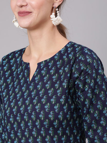 Navy Blue & White Printed Tunic | LASVINI - Redefining Indian Fashion with Elegance