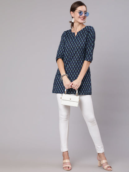 Navy Blue & White Printed Tunic | LASVINI - Redefining Indian Fashion with Elegance