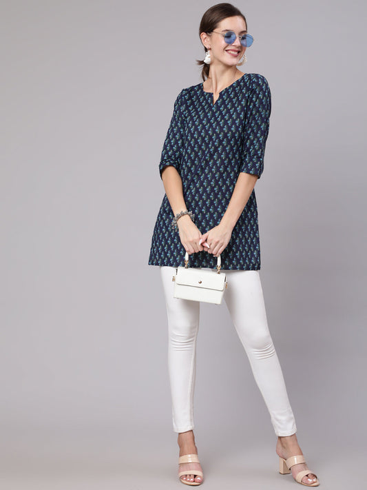 Navy Blue & White Printed Tunic | LASVINI - Redefining Indian Fashion with Elegance