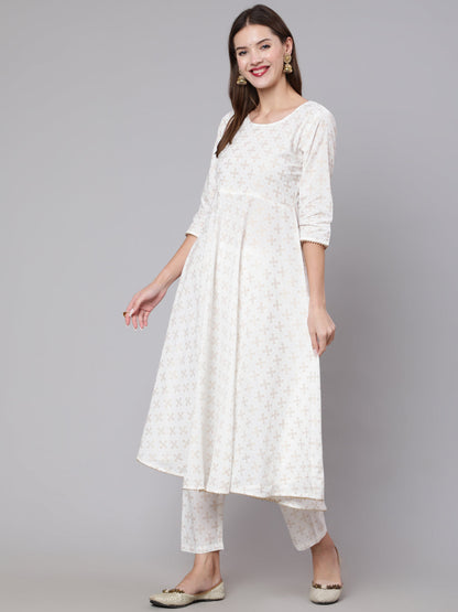 Women Off White Flared Kurta With Trouser & Dupatta | LASVINI - Redefining Indian Fashion with Elegance