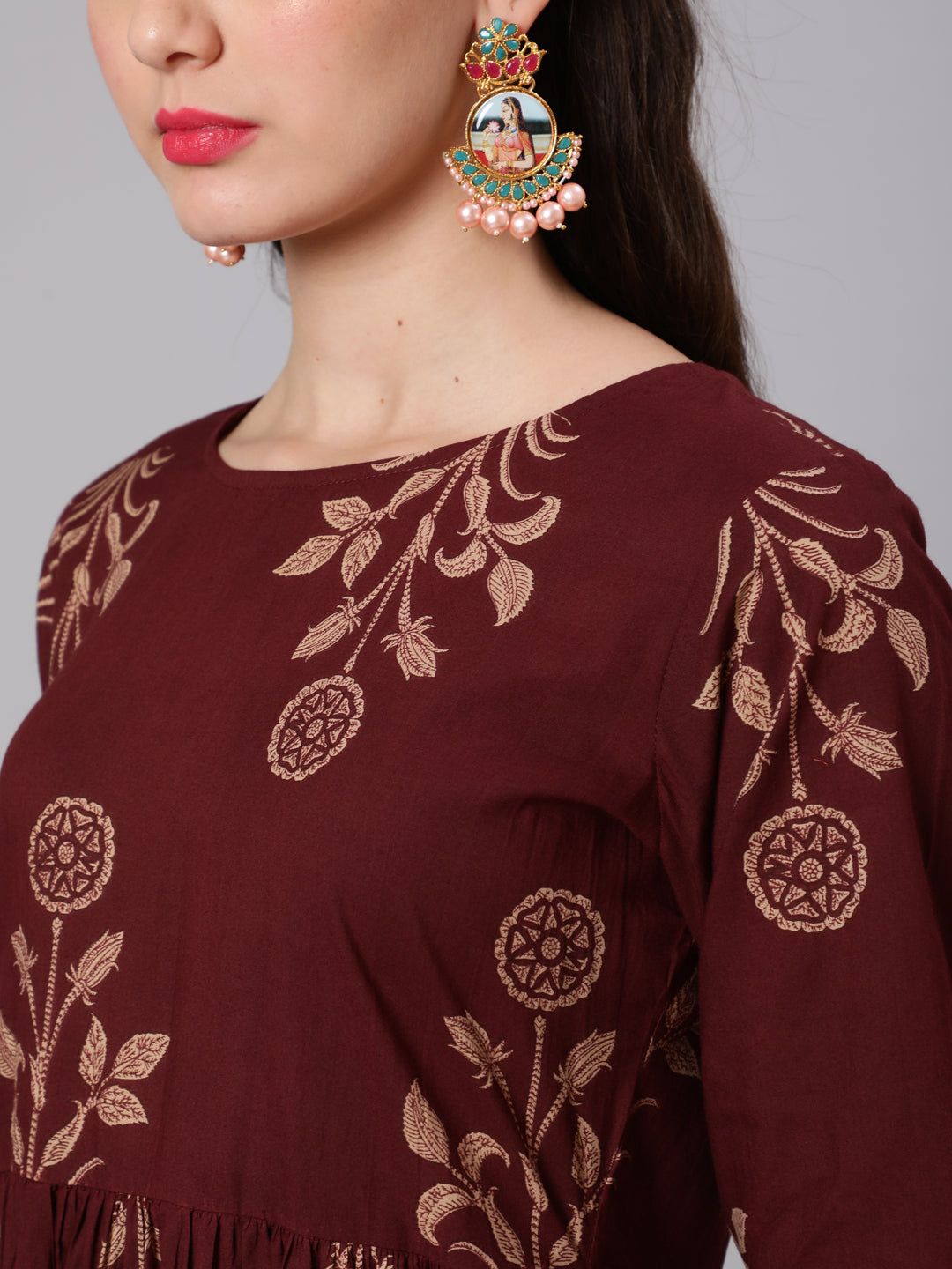 Women Brown Ethnic Printed Kurta With Palazzo And Dupatta | LASVINI - Redefining Indian Fashion with Elegance