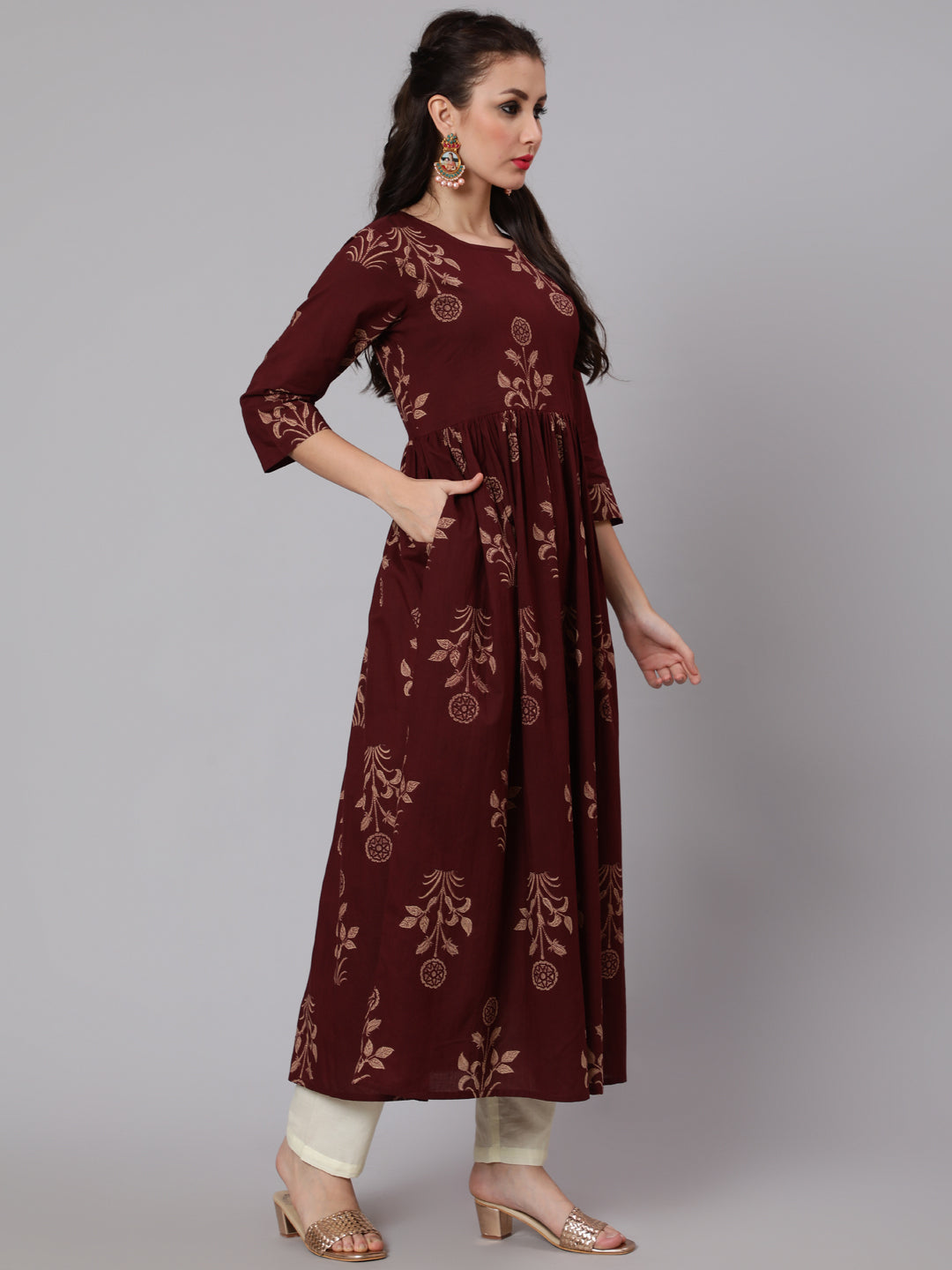 Women Brown Ethnic Printed Kurta With Palazzo And Dupatta | LASVINI - Redefining Indian Fashion with Elegance