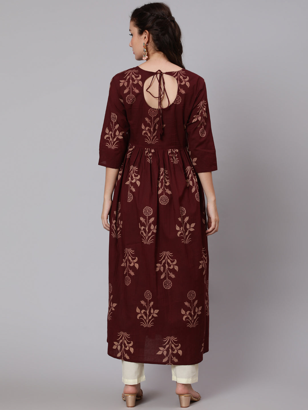 Women Brown Ethnic Printed Kurta With Palazzo And Dupatta | LASVINI - Redefining Indian Fashion with Elegance