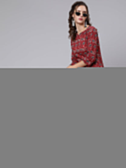 Women Maroon Ethnic Printed Straight Kurta With Three Quarter Sleeves | LASVINI - Redefining Indian Fashion with Elegance