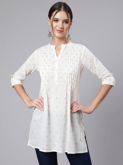 Women Off-White Straight Tunic With Three Quaretr Sleeves | LASVINI - Redefining Indian Fashion with Elegance