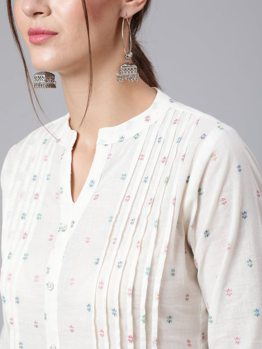 Women Off-White Straight Tunic With Three Quaretr Sleeves | LASVINI - Redefining Indian Fashion with Elegance