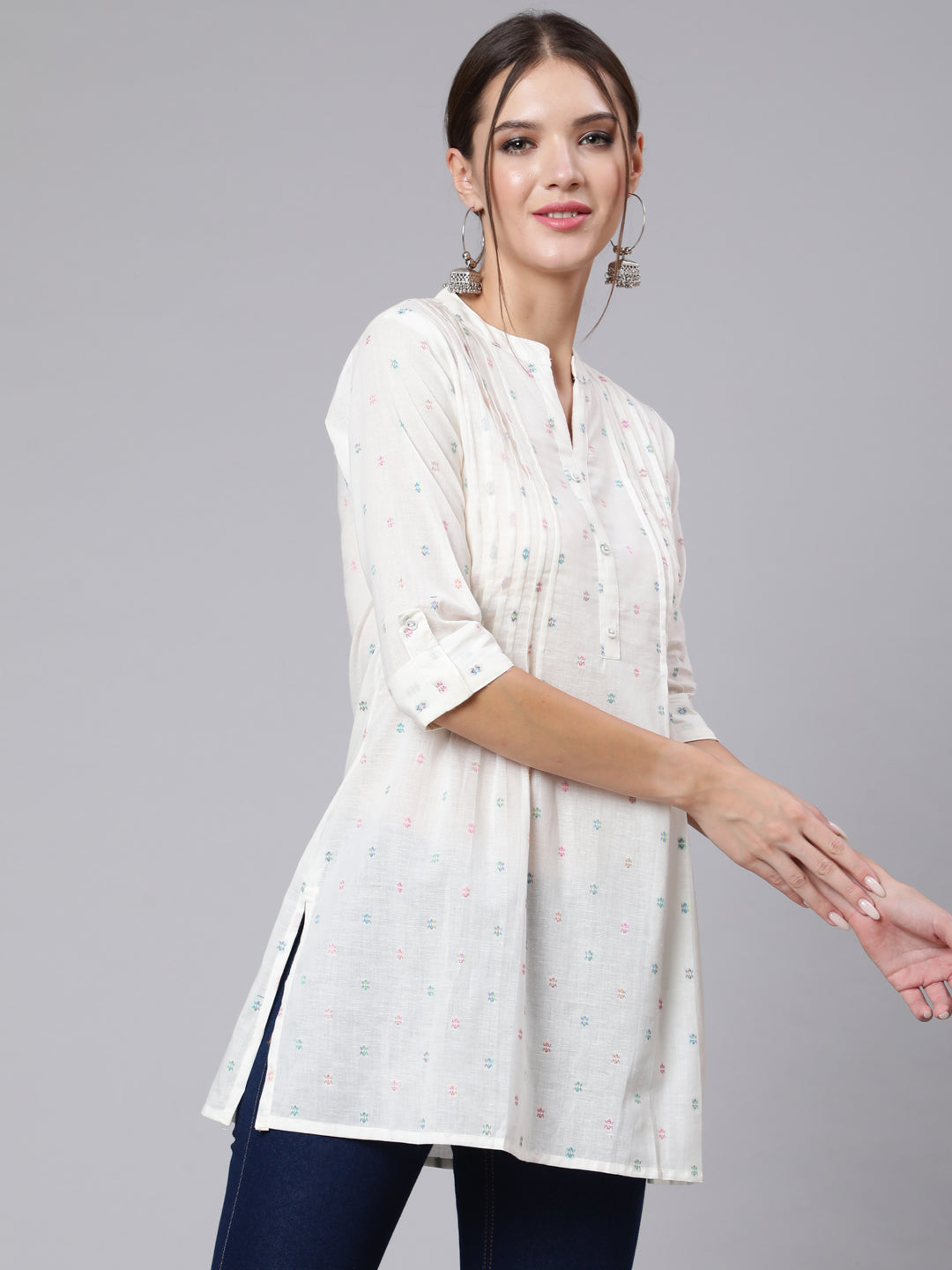 Women Off-White Straight Tunic With Three Quaretr Sleeves | LASVINI - Redefining Indian Fashion with Elegance