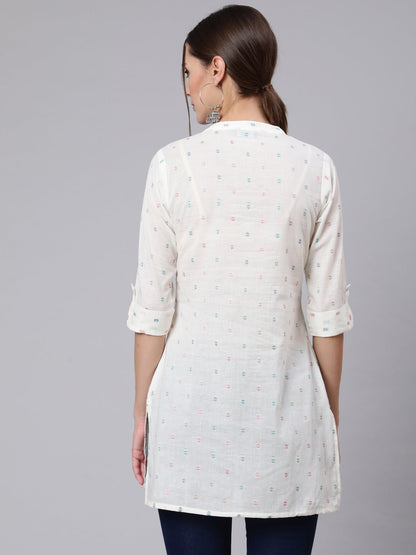 Women Off-White Straight Tunic With Three Quaretr Sleeves | LASVINI - Redefining Indian Fashion with Elegance