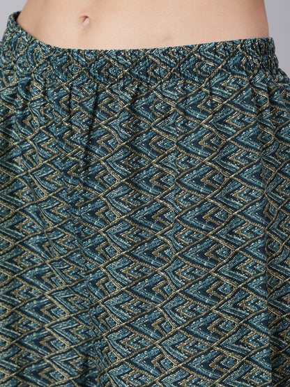 Women Teal Blue Printed Ethnic Kurta With Palazzo | LASVINI - Redefining Indian Fashion with Elegance