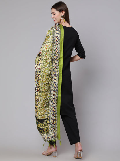Women Black Solid Kurta And Palazzo With Printed Dupatta | LASVINI - Redefining Indian Fashion with Elegance