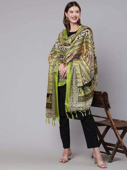 Women Black Solid Kurta And Palazzo With Printed Dupatta | LASVINI - Redefining Indian Fashion with Elegance