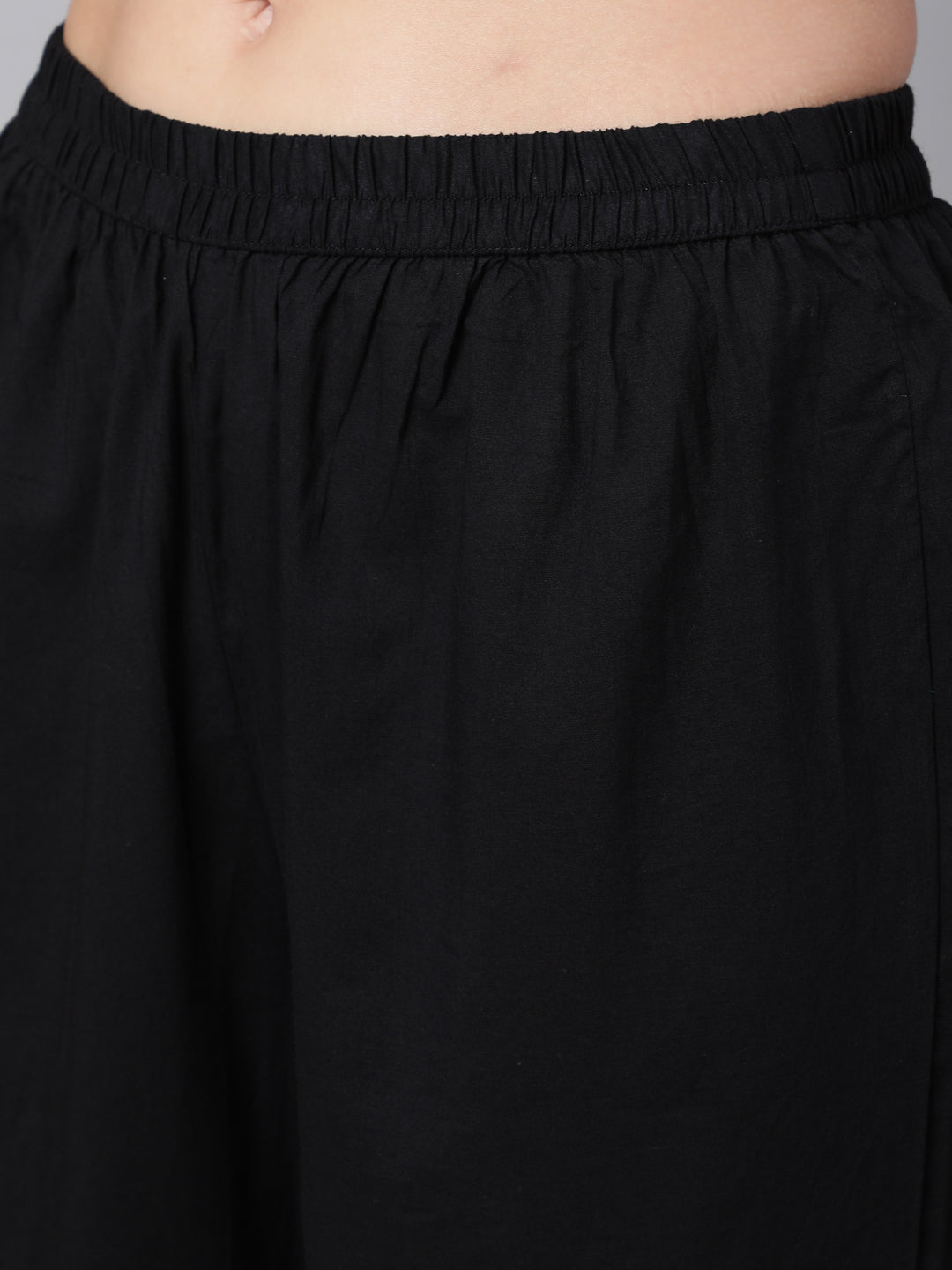 Women Black Solid Kurta And Palazzo With Printed Dupatta | LASVINI - Redefining Indian Fashion with Elegance