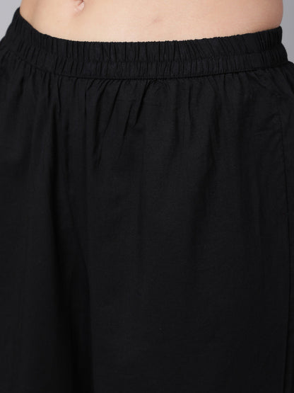 Women Black Solid Kurta And Palazzo With Printed Dupatta | LASVINI - Redefining Indian Fashion with Elegance