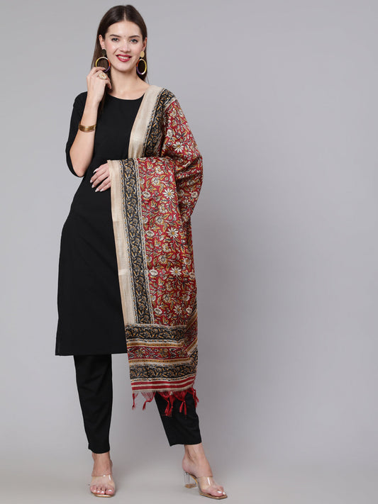 Women Black Solid Kurta And Palazzo With Printed Dupatta | LASVINI - Redefining Indian Fashion with Elegance