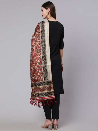 Women Black Solid Kurta And Palazzo With Printed Dupatta | LASVINI - Redefining Indian Fashion with Elegance