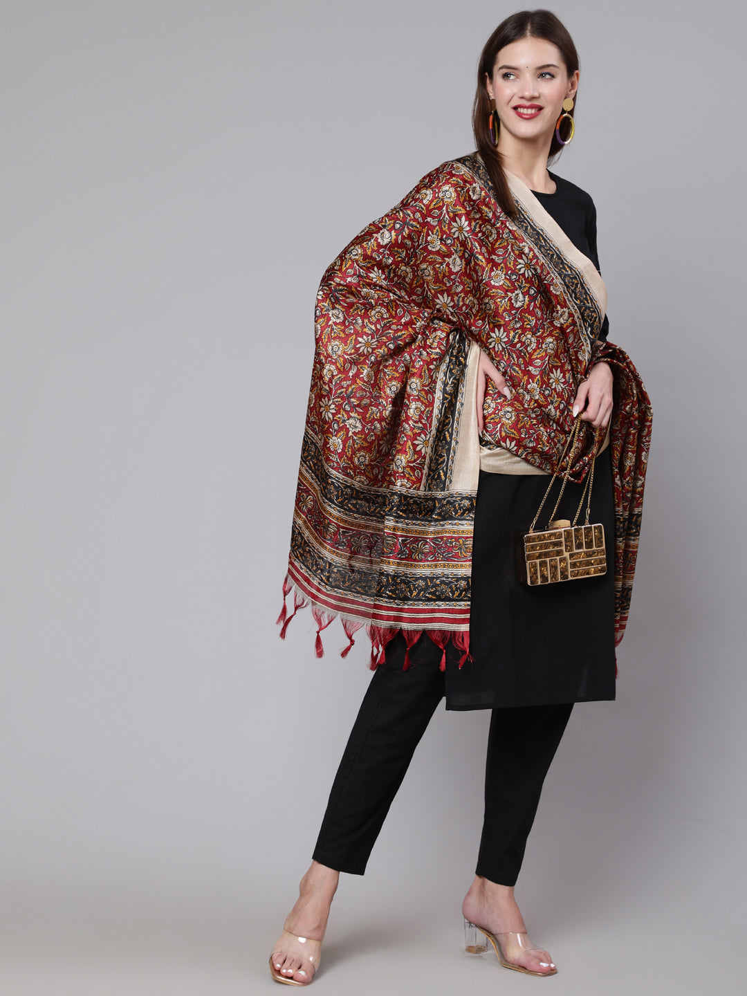 Women Black Solid Kurta And Palazzo With Printed Dupatta | LASVINI - Redefining Indian Fashion with Elegance