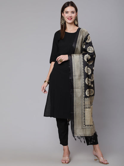 Women Black Solid Kurta And Palazzo With Printed Dupatta | LASVINI - Redefining Indian Fashion with Elegance