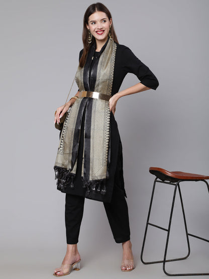 Women Black Solid Kurta And Palazzo With Printed Dupatta | LASVINI - Redefining Indian Fashion with Elegance