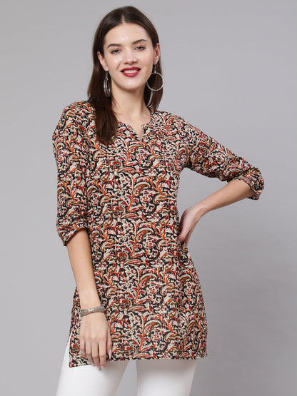 Women Multi Ethnic Printed Straight Tunic With Three Quarter Sleeves | LASVINI - Redefining Indian Fashion with Elegance