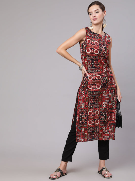Women Multicoloured Printed Thread Work Kurta | LASVINI - Redefining Indian Fashion with Elegance