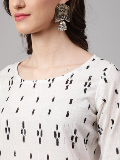 Women Off White Printed Straight Kurta With Palazzo & Dupatta | LASVINI - Redefining Indian Fashion with Elegance