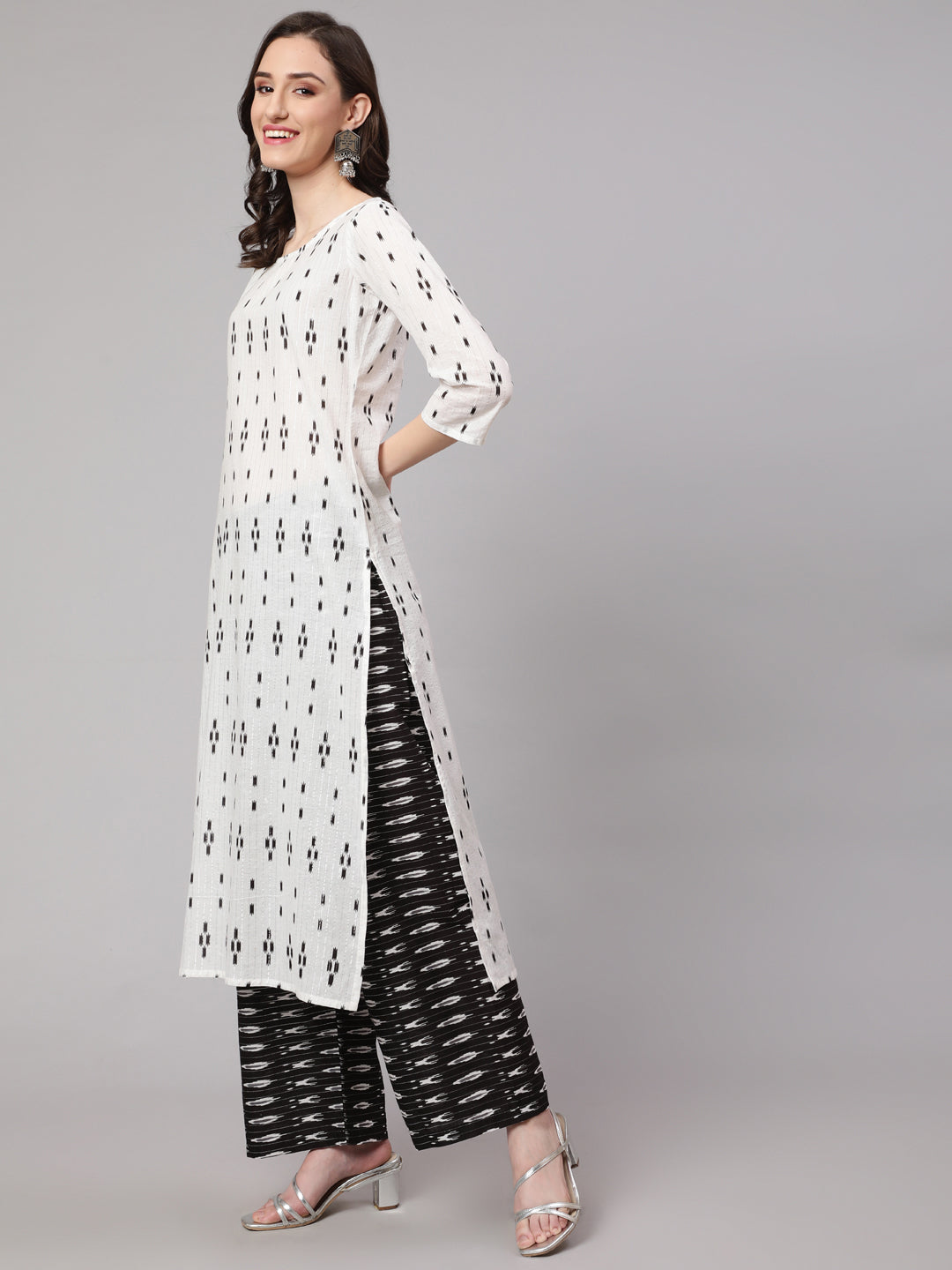Women Off White Printed Straight Kurta With Palazzo & Dupatta | LASVINI - Redefining Indian Fashion with Elegance