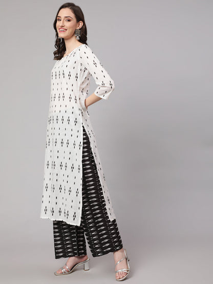 Women Off White Printed Straight Kurta With Palazzo & Dupatta | LASVINI - Redefining Indian Fashion with Elegance