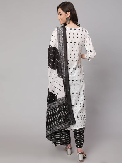 Women Off White Printed Straight Kurta With Palazzo & Dupatta | LASVINI - Redefining Indian Fashion with Elegance