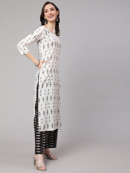Women Off White Printed Straight Kurta With Palazzo & Dupatta | LASVINI - Redefining Indian Fashion with Elegance