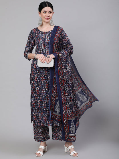 Women Multi Printed Straight Kurta With Palazzo & Dupatta | LASVINI - Redefining Indian Fashion with Elegance