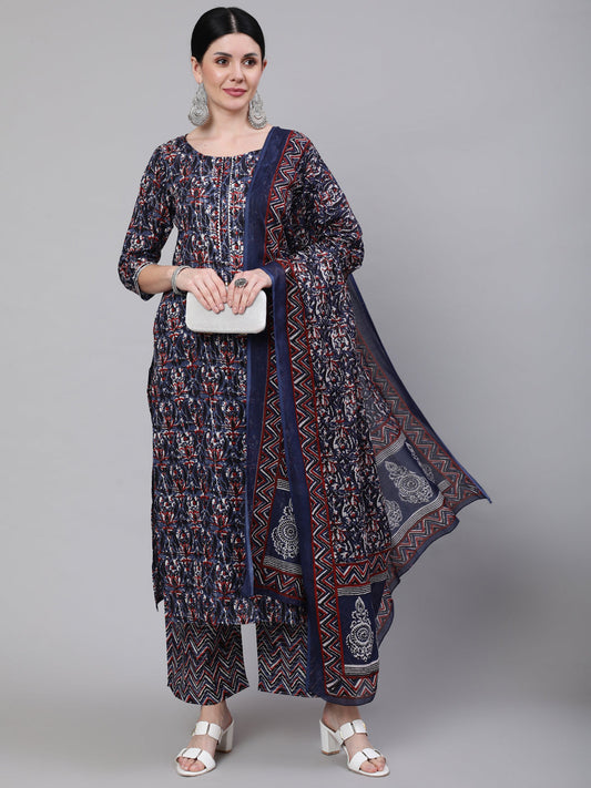 Women Multi Printed Straight Kurta With Palazzo & Dupatta | LASVINI - Redefining Indian Fashion with Elegance
