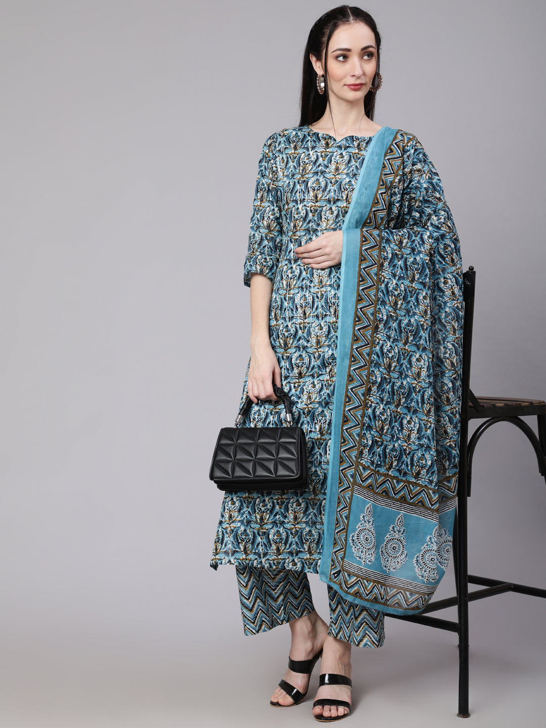 Women Multi Ethnic Printed Kurta With Palazzo And Dupatta | LASVINI - Redefining Indian Fashion with Elegance