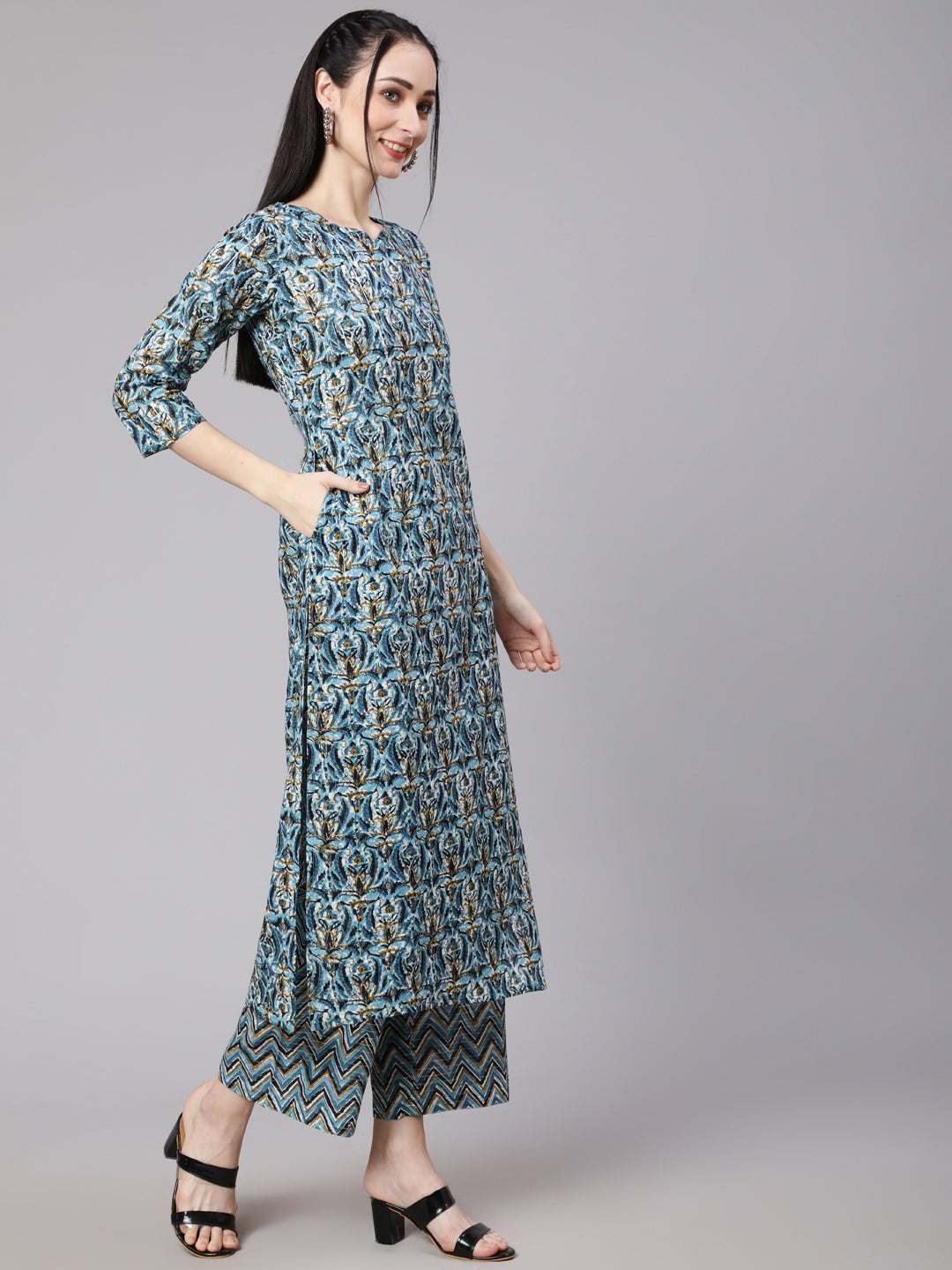 Women Multi Ethnic Printed Kurta With Palazzo And Dupatta | LASVINI - Redefining Indian Fashion with Elegance