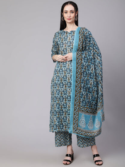Women Multi Ethnic Printed Kurta With Palazzo And Dupatta | LASVINI - Redefining Indian Fashion with Elegance