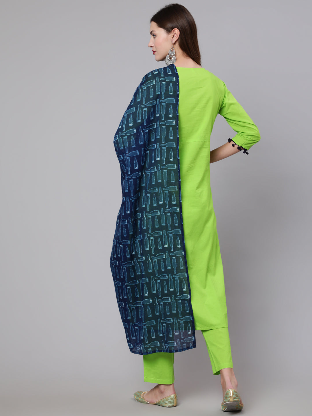 Women Green Solid Kurta And Trouser With Printed Dupatta | LASVINI - Redefining Indian Fashion with Elegance